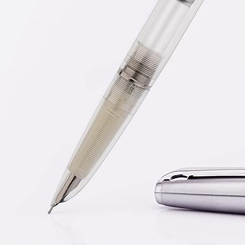 Moonman 101 Acrylic Celluloid Fountain Pen Fine Nib 0.5mm with Stainless Steel Cap- Transparent Body - Image 4